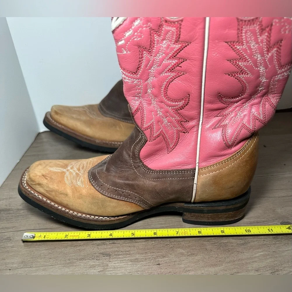 JHon‎ Davis Youth Pink/Brown/Leather Western Boots *See Measurement.